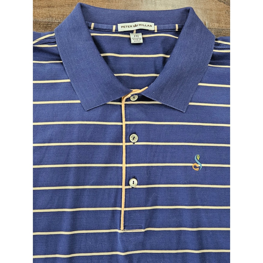 Peter Millar Mens XXL Blue Tan Striped Cotton Streamsong Golf Resort